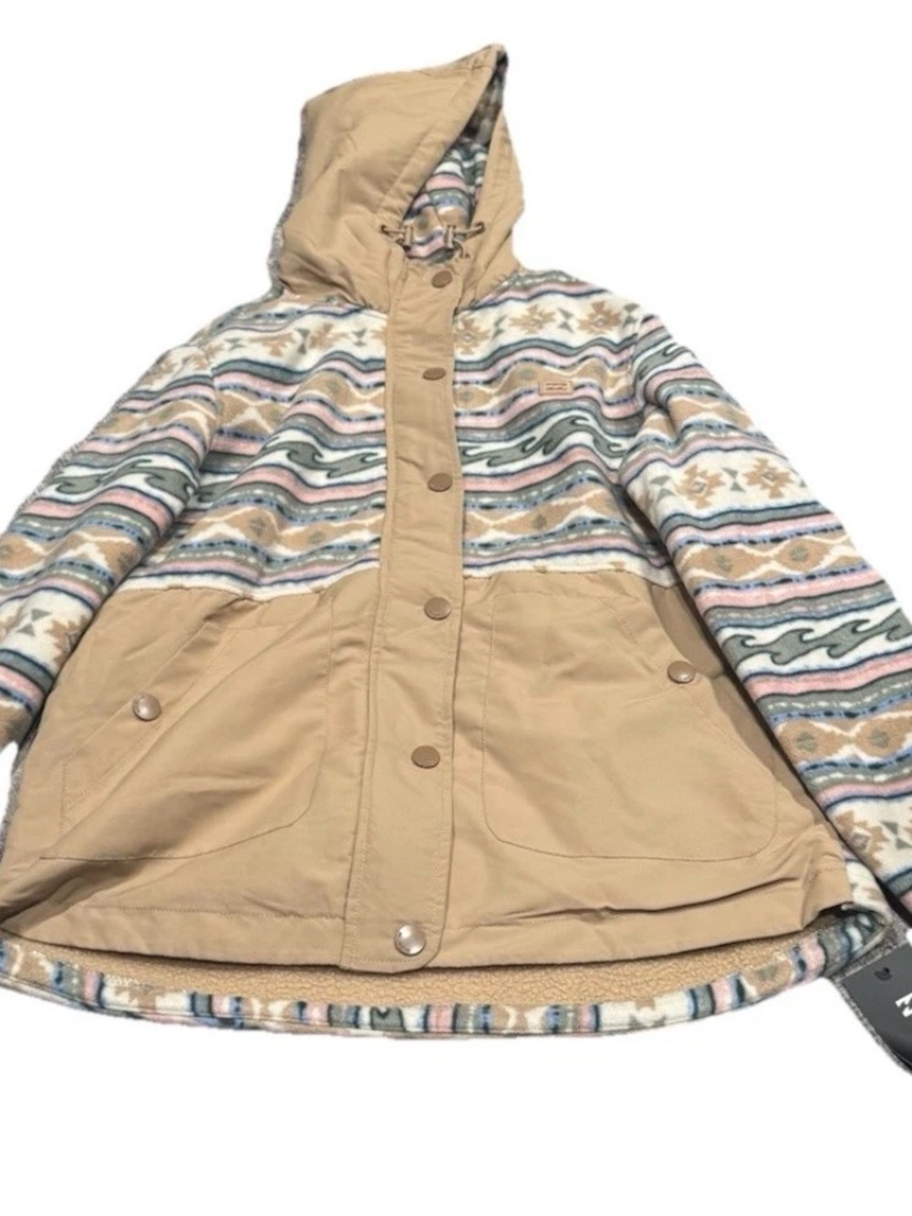 Billabong Women's Sherpa Bonded Polar Fleece Quilted Tech Jacket Gray $109